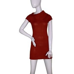 I Doll Women Knit Mini Dress Short Sleeve Red Pullover Size S Cowl Neck